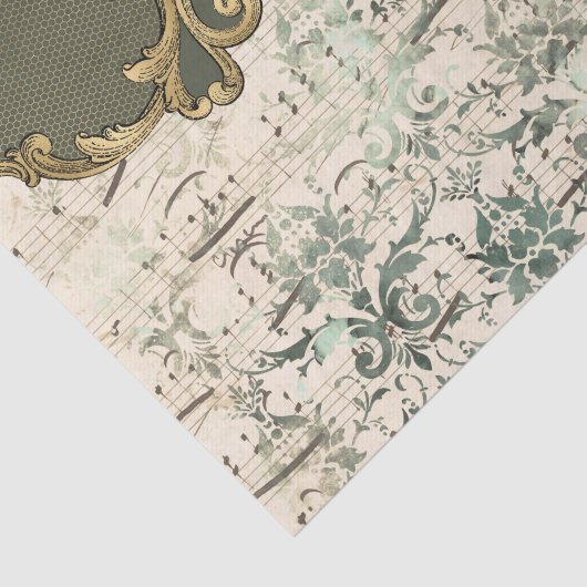 Verzierte grüne Musiknoten Dekoupage Seidenpapier (Ausschnitt)