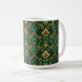 VERZIERTE GRÜNE UND GOLD IRISH-SCHNÖRKEL KAFFEETASSE (VorderseiteRechts)