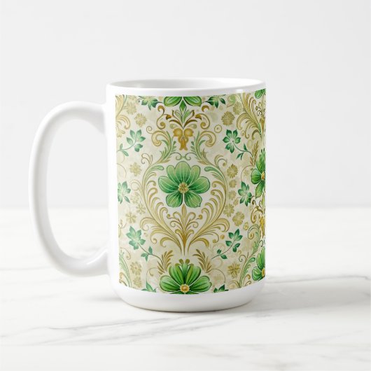 VERZIERTE GRÜNE UND GOLD IRISH-SCHNÖRKEL KAFFEETASSE (Links)