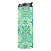 Verzierte grüne und weiße Fliesen Thermosbecher (Nach links gedreht)
