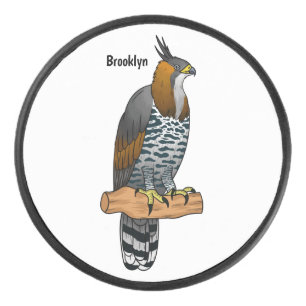 Verzierte Habichtadler-Vogel-Cartoon-Illustration  Eishockey Puck
