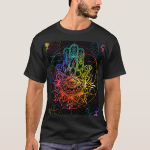 Verzierte Hamsa: handgezeichnet Neonmuster. T-Shirt