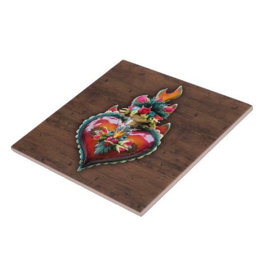 Verzierte heilige lodernde Herz-Wand-Plakette Fliese (Seite)