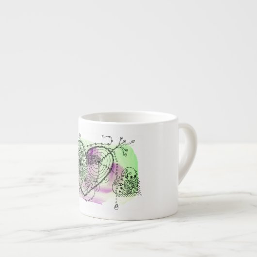Verzierte Herzen über grüne und Lila Wasserfarbe Espressotasse (Vorderseite Rechts)