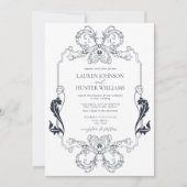 Verzierte Hochzeit der Blauen Blütenlinie Einladung (Vorderseite)