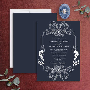 Verzierte Hochzeit der Blauen Blütenlinie Einladung