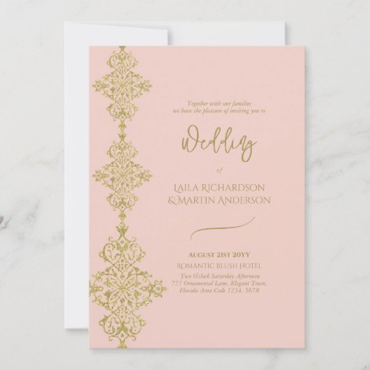 Verzierte Hochzeit in Rosa Einladung (Vorderseite)