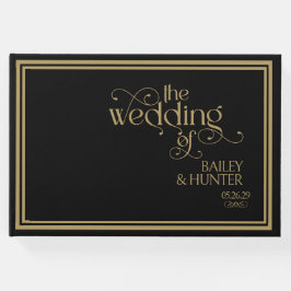 Verzierte Hochzeit in Schwarz-Gold Gästebuch