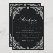 Verzierte Hochzeit in Schwarz-Weiß-Art-Déco Dankeskarte (Vorne/Hinten)