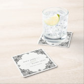 Verzierte Hochzeit in Schwarz-Weiß-Art-Déco Rechteckiger Pappuntersetzer (Vor Ort)