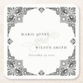 Verzierte Hochzeit in Schwarz-Weiß-Art-Déco Rechteckiger Pappuntersetzer (Vorderseite)
