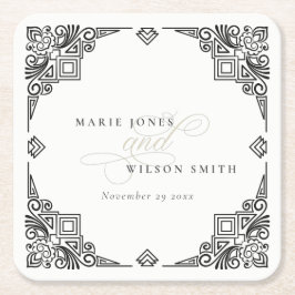 Verzierte Hochzeit in Schwarz-Weiß-Art-Déco Rechteckiger Pappuntersetzer