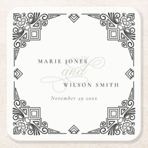Verzierte Hochzeit in Schwarz-Weiß-Art-Déco Rechteckiger Pappuntersetzer