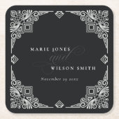 Verzierte Hochzeit in Schwarz-Weiß-Art-Déco Rechteckiger Pappuntersetzer (Vorderseite)