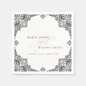 Verzierte Hochzeit in Schwarz-Weiß-Art-Déco Serviette (Vorderseite)