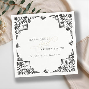 Verzierte Hochzeit in Schwarz-Weiß-Art-Déco Serviette