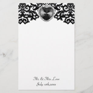 Verzierte Hochzeit mit weißem und schwarzem Herzen Briefpapier