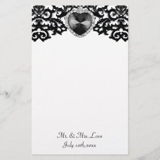 Verzierte Hochzeit mit weißem und schwarzem Herzen Briefpapier