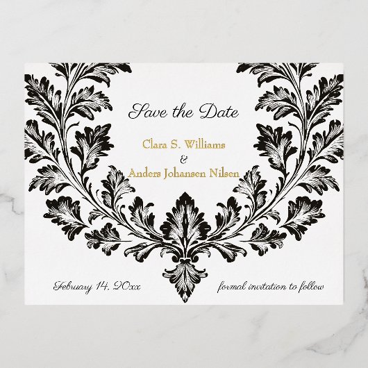 Verzierte Hochzeit, Save the Date, Folie Einladungspostkarte (Vorderseite)