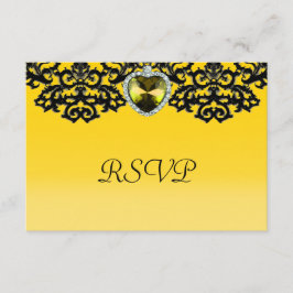 Verzierte Hochzeit von Gelb und Schwarz RSVP Karte