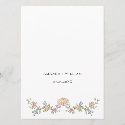 Verzierte Hochzeit von Grace Pastel Blush Menükarte (Rückseite)