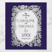 Verzierte Hochzeit von Navy Blue Bird Weinetikett (Einzelnes Label)