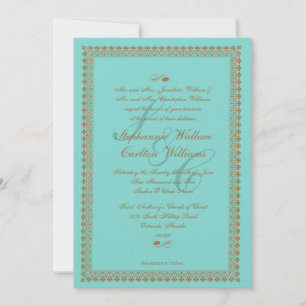 Verzierte Hochzeitseinladung braun und blau Einladung
