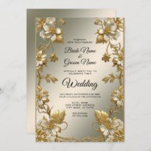 Verzierte Hochzeitseinladung von White Floral Gold