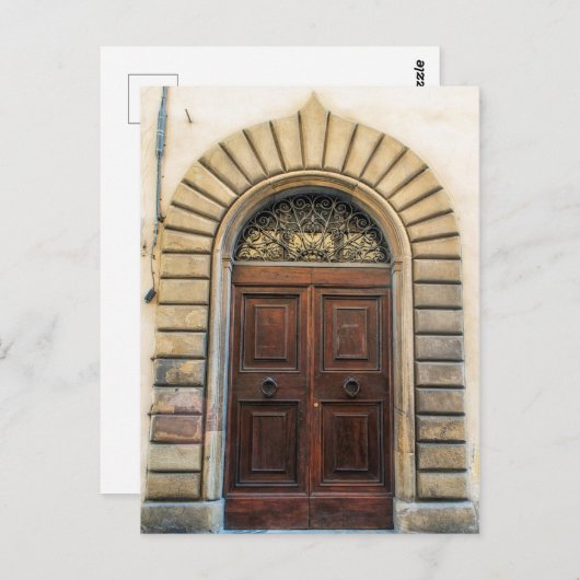 Verzierte Holztür | Florenz Italien Postkarte (Vorne/Hinten)