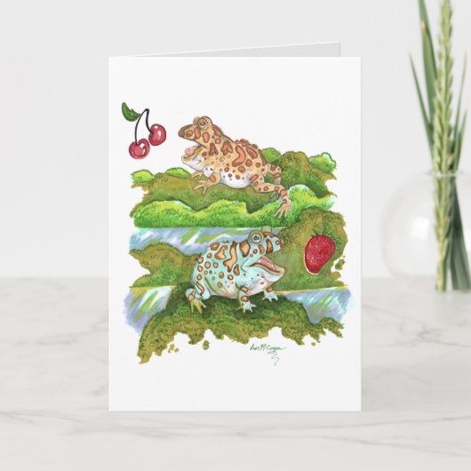 Verzierte Hornfrösche, die Früchte jagen Karte (Vorderseite)