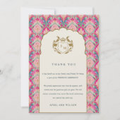 Verzierte Hot Pink Gold Klassik Blumenlaurel Hochz Dankeskarte (Vorderseite)