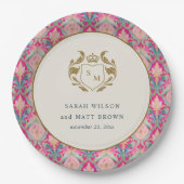 Verzierte Hot Pink Gold Klassik Blumenlaurel Hochz Pappteller (Vorderseite)