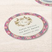 Verzierte Hot Pink Gold Klassik Blumenlaurel Hochz Runder Pappuntersetzer (Angewinkelt)