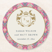 Verzierte Hot Pink Gold Klassik Blumenlaurel Hochz Runder Pappuntersetzer (Vorderseite)