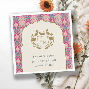 Verzierte Hot Pink Gold Klassik Blumenlaurel Hochz Serviette