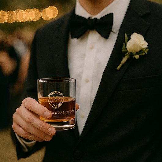 Verzierte Imitats Gold Wappen Custom Monogram Wedd Whiskyglas