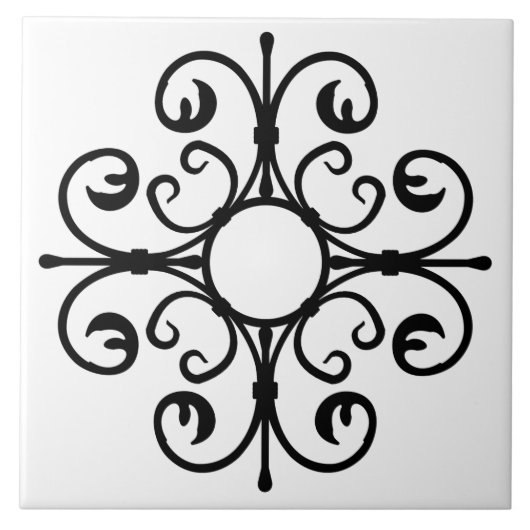 Verzierte Ironarbeit im Schwarzen Tile Fliese (Vorderseite)
