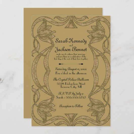 Verzierte Jugendstil-Hochzeit Einladung (Vorne/Hinten)