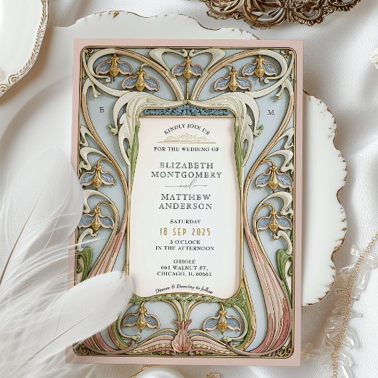 Verzierte Jugendstil-Hochzeit Einladung