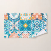 Verzierte Kacheln in Blau und Orange Badhandtuch Set (Handtuch)