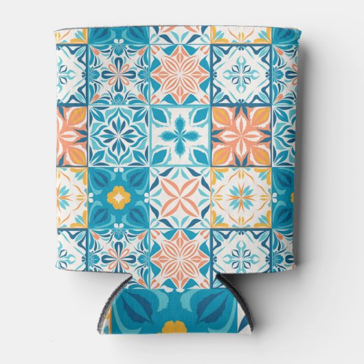 Verzierte Kacheln in Blau und Orange Dosenkühler (Vorderseite)