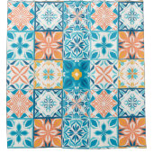 Verzierte Kacheln in Blau und Orange Duschvorhang (Vorderseite)