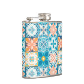 Verzierte Kacheln in Blau und Orange Flachmann (Rechts)