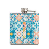 Verzierte Kacheln in Blau und Orange Flachmann (Rückseite)