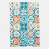 Verzierte Kacheln in Blau und Orange Geschirrtuch (Vertikal)