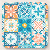 Verzierte Kacheln in Blau und Orange Getränkeuntersetzer (Vorderseite)