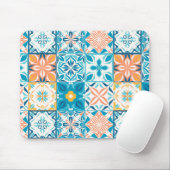 Verzierte Kacheln in Blau und Orange Mousepad (Mit Mouse)