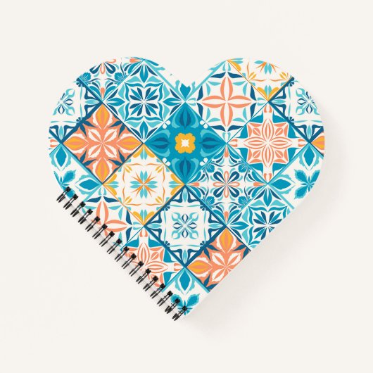 Verzierte Kacheln in Blau und Orange Notizblock (Vorderseite)