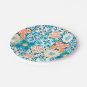 Verzierte Kacheln in Blau und Orange Pappteller (Schrägansicht)