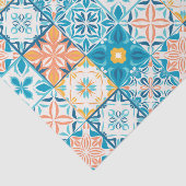 Verzierte Kacheln in Blau und Orange Seidenpapier (Ausschnitt)